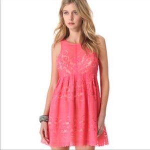NWOT Free People Rocco Coral Pink Lace Babydoll Dress